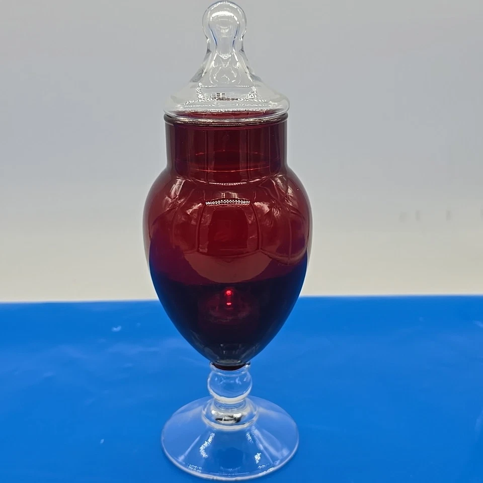 ANCHOR HOCKING VINTAGE DEPRESSION GLASS ROYAL RUBY 8 1/4" APOTHECARY JAR 1938 - Image 1 of 4