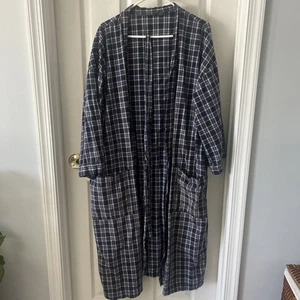 HERREN BLAU KARIERT BAUMWOLLE LANGARM WICKEL MORGENMANTEL - VON: CHEROKEE - GRÖSSE: ONE SIZE - Bild 1 von 5