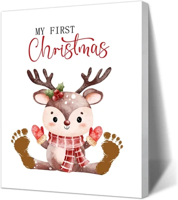 Kit de recuerdo de huellas de mano de alce hágalo usted mismo, primer recuerdo de Navidad del bebé, decoración de invierno Foto 1 de 4