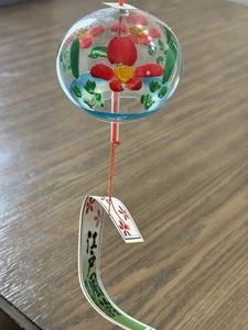 NEU Japanisches Windspiel Edo Furin rote Blume Glas Windglocke Made in Japan - Bild 1 von 7