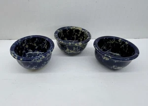 3” x 1.75” Vtg Set Bennington Potters Vermont 1892 Blue Butter Dip Crocks (4oz) - Picture 1 of 14