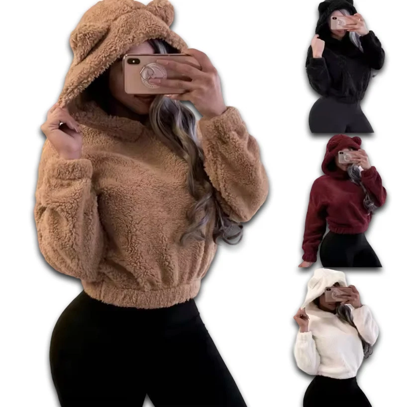 Sudadera con Capucha Bear Ears para Mujer - Moda de Invierno Orejas de Oso Linda Sudadera con Capucha Foto 1 de 4