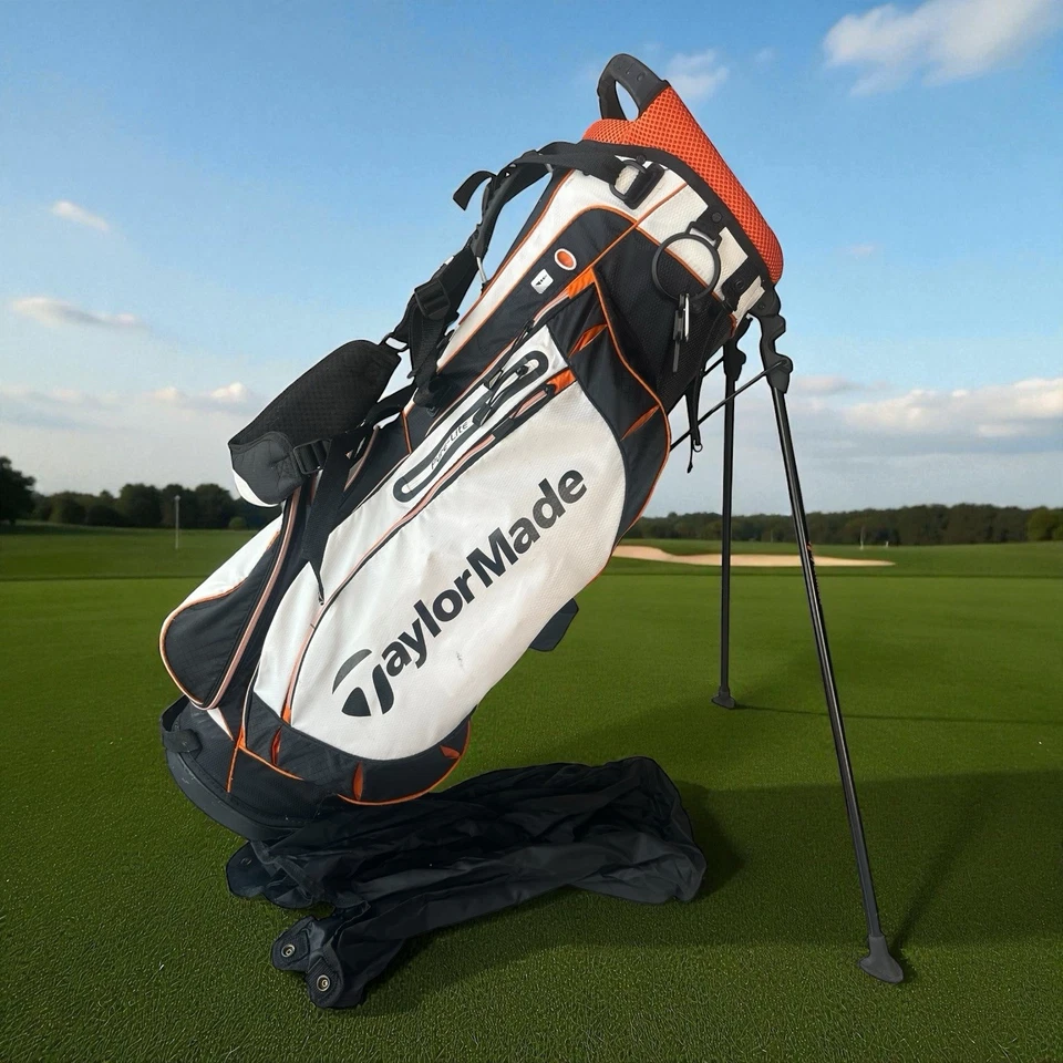 TaylorMade Pure Lite Stand Carry Bag White Black Orange 5 Way Golf Bag Raincover - Image 1 of 4