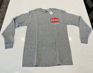 PENN Long Sleeve T Shirt Gray Graphic Logo Fishing Cotton Jersey Men’s Small NWT - Picture 1 of 11