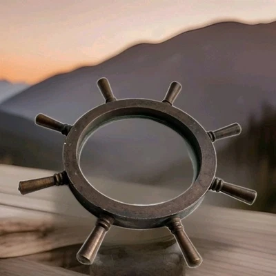 Vintage Desktop Magnifying Glass Heavy Ships Wheel Brass Nautical Map Maritime - Image 1 of 4