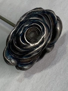 Antike Hutnadel Sterlingsilber Rose 1,25 "Vorderseite 6,5" lang Stecknadel - Bild 1 von 6