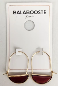 Balabooste' Paris Gold Tone Hoop Purple Plastic Half-Creole Pierced Earrings NWT - Picture 1 of 3