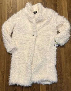 Art Class Girl's Size Large (10-12) Long Faux Fur Jacket Ivory - Picture 1 of 8