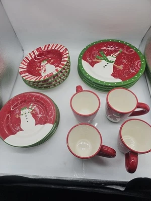 Ajuste de lugar de muñeco de nieve de vacaciones retirado Debbie Mumm para 4. Foto 1 de 4