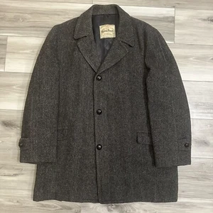 Vintage 1950s Harris Tweed Men's Wool Salt And Pepper Overcoat Jacket X-Large - Picture 1 of 10
