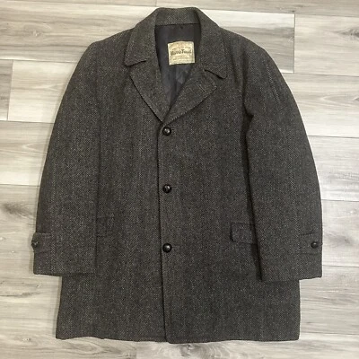 Vintage 1950s Harris Tweed Men's Wool Salt And Pepper Overcoat Jacket X-Large - Image 1 of 4