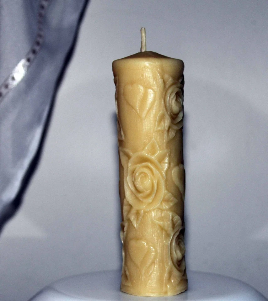 Handmade 100% Pure Beeswax Pillar Candle With Flowers 100% Cotton Wick - Image 1 of 1