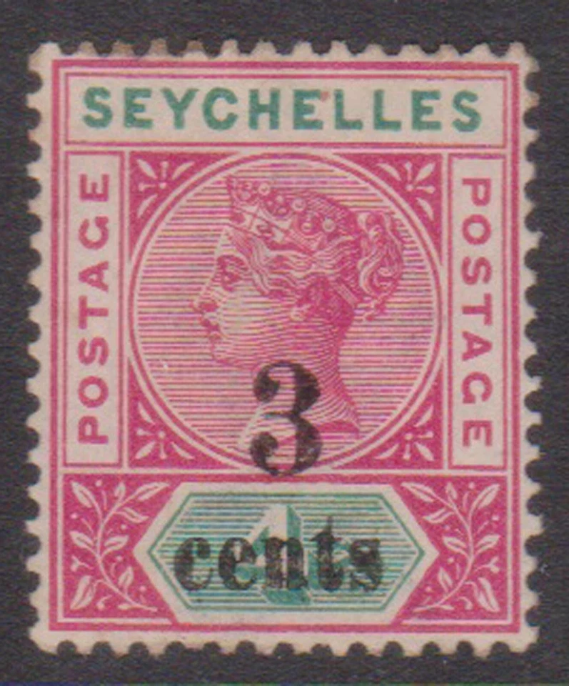 (F276-16) 1896 Seychelles 3c O/P on 4c QVIC surcharge stamp MH (P)  — 第 1/1 张图片