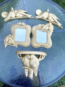 Juego de decoración del hogar de plástico para colgar en la pared palomas tortolitos de madera dorada vintage - Imagen 1 de 9