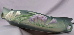 ROSEVILLE Art Pottery Green FREESIA Console Bowl Fruit Dish 469-14 Made in USA - Picture 1 of 9