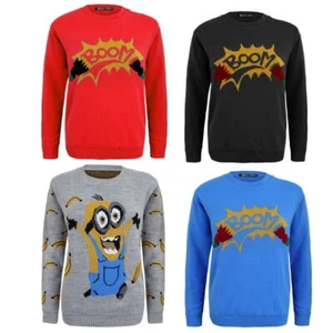 KIDS GIRLS BOY KNITTED BANANA MINION BOOM CHRISTMAS XMAS NOVELTY JUMPER TOP 2-14 - Picture 1 of 8