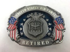 United States Air Force Retired Vintage Belt Buckle Silver Tone Patriot USA Red - Picture 1 of 3