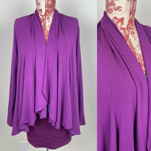 Damen LILA WEICHE MODAL CARDIGAN Pullover drapiert vorne offen Plissee herb Gr. XS S - Bild 1 von 12