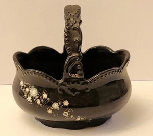 Jarrón cesta de porcelana negra vintage Payot of Paris Pavlova 5" floral nona excelente estado - Imagen 1 de 8