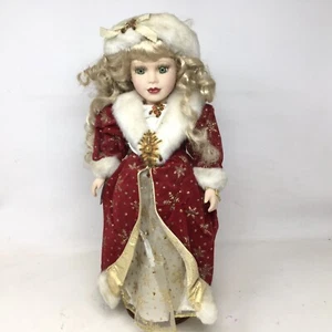 Brass Key Collectibles Porcelain Doll Victorian Girl In Winter Christmas 16” - Picture 1 of 11