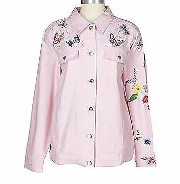Chaqueta Quacker Factory Mezcla de Lino Floral Ramo Rosa Lg Foto 1 de 2