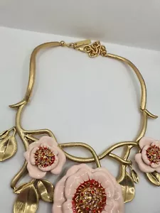 Oscar De La Renta Fiore Cristallo Smaltato Rosa Tono Oro Invecchiato... - Foto 1 di 9