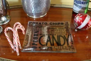 Midcentury Snack Tray, Bent Glass Chips Dish, 1970s Square Candy, Retro Graphics - Picture 1 of 7