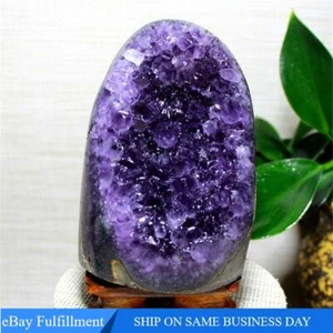 Large Cut Base Natural Amethyst Quartz Crystal Cluster Geode Home Ornament Reiki - Picture 1 of 18