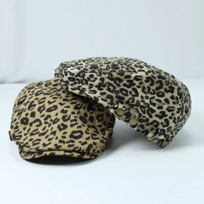 Mujeres Estampado de Leopardo Gorra Plana de Nociero Hebilla Ajustable Informal Boina Sombrero Elegante Foto 1 de 4