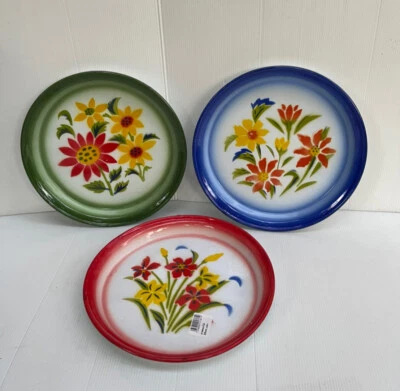 Vintage Thai Traditional Flower Patterned Enamel Serving Tray Decor Medium 10 in - Image 1 of 4