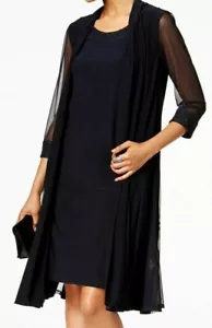 $105 R&M Richards Women Blue Collarless Open-Front Sheer Formal Jacket Size 6P - Picture 1 of 1