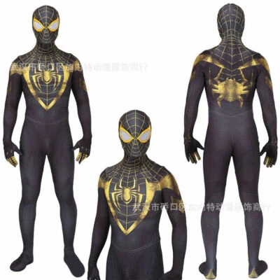 Golden Miles Morales Spider-Man Jumpsuit Cosplay Bodysuit Costume Adult Kids UK - Image 1 of 4