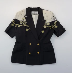 Vintage Jacques Heim Short Sleeve Nautical Jacket - Black Shirt Top - Picture 1 of 21