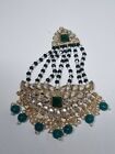 Indian Pakistani  Gold pearl Jhoomar With green and sheesha Stones 
