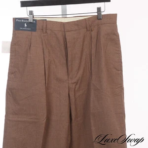 NWT DEADSTOCK Vintage Polo Ralph Lauren Brown Glen Plaid Flannel Siena Pants 34 - Picture 1 of 10