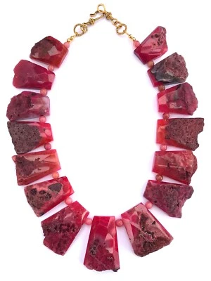 COLLAR ELEGANTE ENORME ROSA ÁGATA DRUZY CRISTAL GEODA REVERSIBLE CLEOPATRAS 18"  Foto 1 de 4