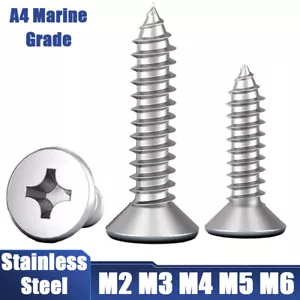 Countersunk Self Tapping Wood Screws Chipboard A4 Marine Grade Stainless Steel - Picture 1 of 7