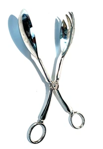 Vintage Large 10-1/2" Scissor Salad Serving Tongs EP Zinc Alloy Hong Kong - Picture 1 of 6