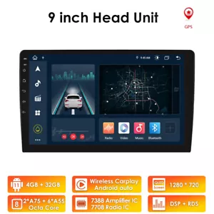 Universal Radio 4G+32G Android Car Stereo GPS Carplay WIFI BT 9'' 8Core DSP RDS - Picture 1 of 12