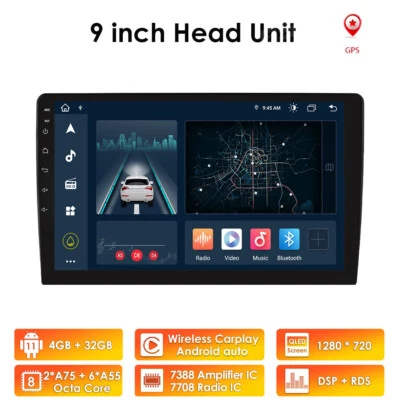 Universal Radio 4G+32G Android Car Stereo GPS Carplay WIFI BT 9'' 8Core DSP RDS - Image 1 of 4