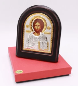 12,4" Jesus Christus Silber 950 Ikone Land Orthodox Byzantinisch Gold Kirche Holz - Bild 1 von 11