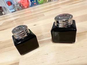 MINIATURE BLACK GLASS SALT & PEPPER SHAKERS - Picture 1 of 5