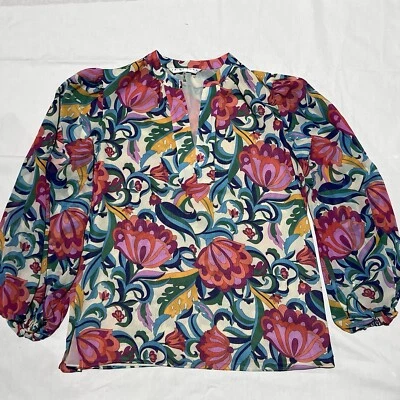 Trina Turk Tanvi Top Floral Parchment Multi Color Long Sleeve Flowy Womens M - Image 1 of 4