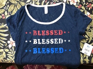 T-shirt donna BEATED Patriotic TAGLIA M 7-9 Navy- Fuochi d'artificio Tessuto Traslucido Nuova con etichette - Foto 1 di 8