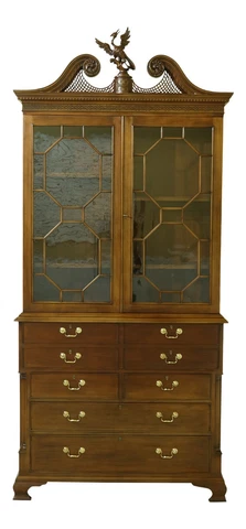 32628EC: Chippendale Style Mahogany Butler Desk China Cabinet Cover