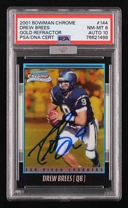 Drew Brees 2001 Bowman Chrome Gold Refractor Rookie /99 PSA 8 AUTO 10 MBA Silver - Picture 1 of 2