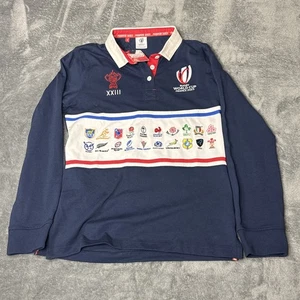 France 2023 Rugby Polo Shirt Mens Blue Long Sleeve Jersey World Cup 14 NWT - Picture 1 of 9