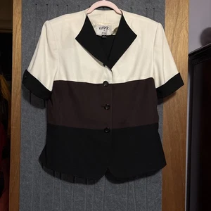 VTG 80s 90s Kasper A.S.L. Ivory Brown Black Skirt Suit Lined 2-piece Womens 14 - Picture 1 of 12