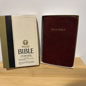 World Bible KJV Coat Pocket Text Bible Burgundy Leather Gold Edges 1350BG - Imagen 1 de 10
