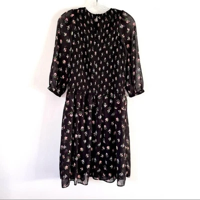  Zara girls smocked black floral print puff sleeve tulle dress 13/14   - Image 1 of 4